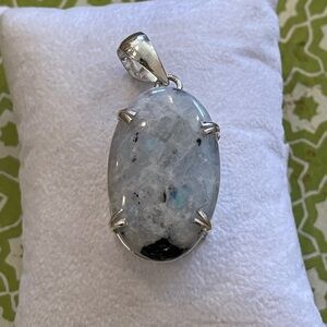 Natural Rainbow Moonstone Shimmering Iridescent Oval SS Plated Pendant - New